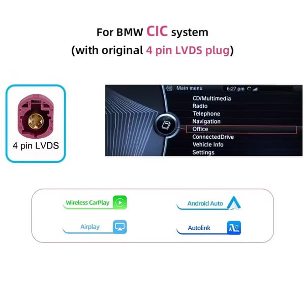 Trådlös CarPlay-modul, OEM-funktionalitet, Bluetooth-ljudstöd,CIC-system
