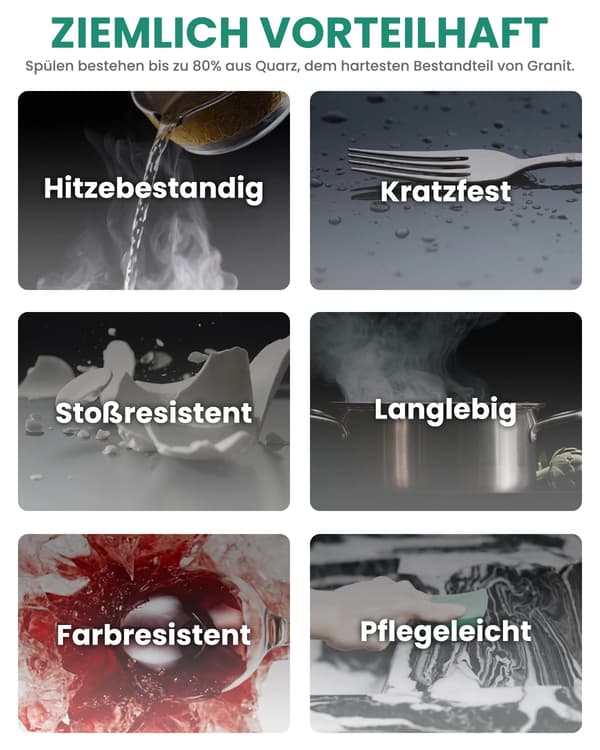 Køkkenvask, Komposit Granit, Pladsbesparende Design,Grafit Sort