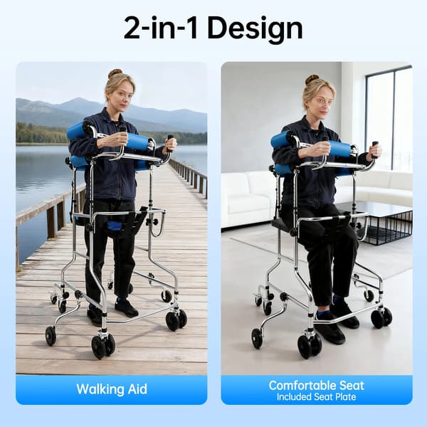 Rollator, 8 hjul, justerbar höjd och bredd,Blå