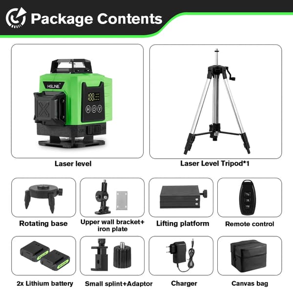 Laser Level, 16 Lines, Remote Control Function, 1.5M Tripod Set