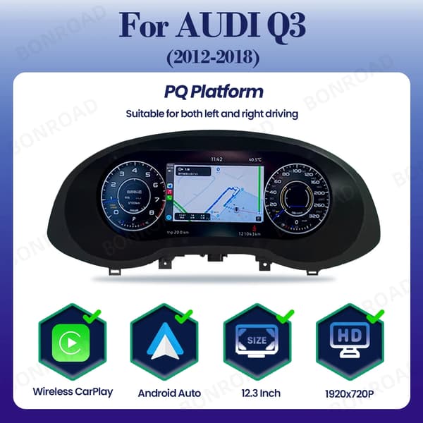 Digitalt Dashboard Instrument Cluster, 12,3 Tommer, Trådløs CarPlay/Android Auto,AUDI Q3