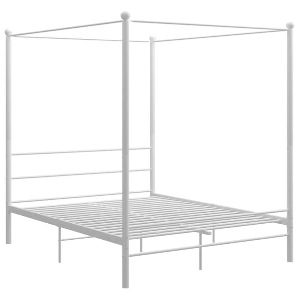 Sängram med tak, Metallkonstruktion, Stilren Design,Vit