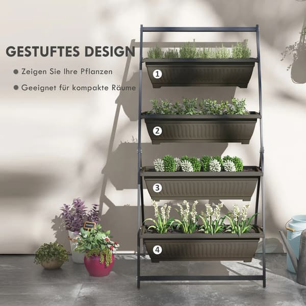 Planteholder, Multi-Niveau Design, Pladsbesparende Indendørs Udendørs Stativ,Sort