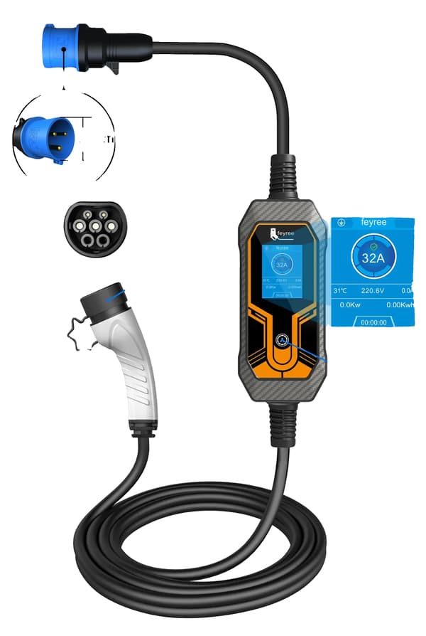 EV-lader, 7kW, 32A, bærbar lader, IP65, 5m kabel