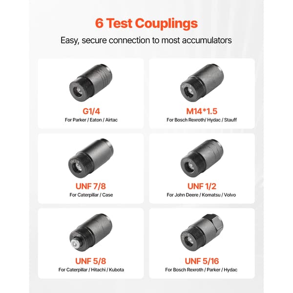 Nitrogenakkumulator Opladningssæt, Tryktestsystem, Tre Trykmålere,5 Gauge