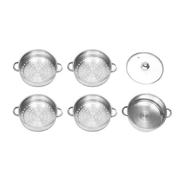 Ångkokare i rostfritt stål, 5-lagers design, diskmaskinssäker,Grå