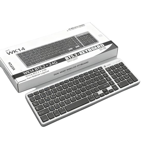 Trådlöst tangentbord, USB- och Bluetooth-anslutning, fullstor layout,WK14