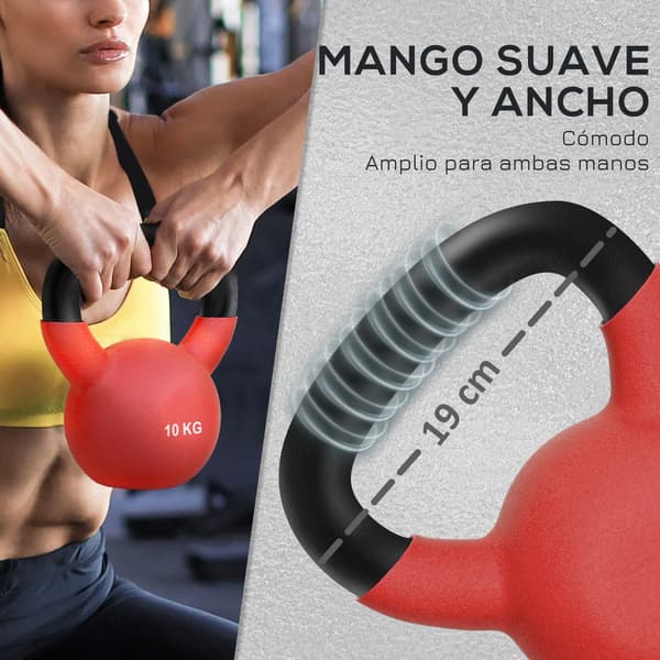 Kettlebell, 10 kg Valurautaa, Neopreenipinnoite,Punainen