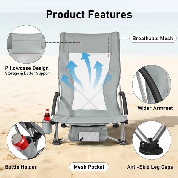 Campingstol, Lättviktsdesign, Ergonomisk Komfort,LJUSGRÅ
