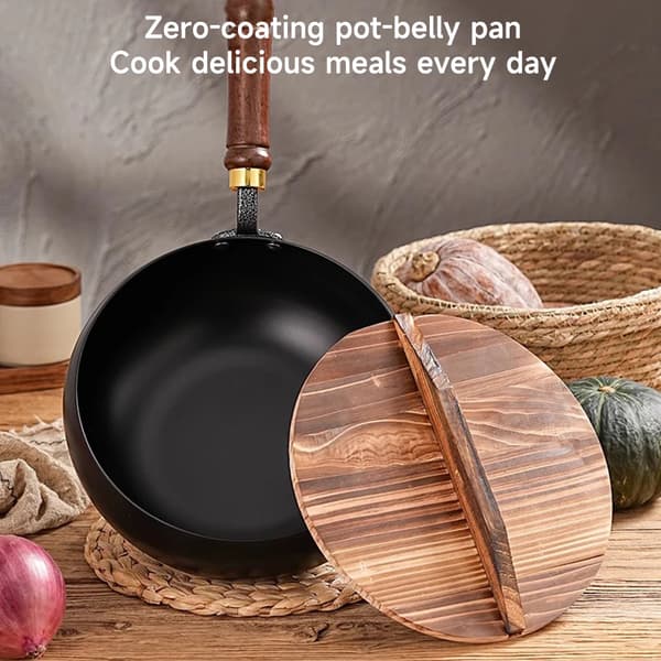 Wok, käsintehty rauta, käsittelemätön pinta,28CM(pef)