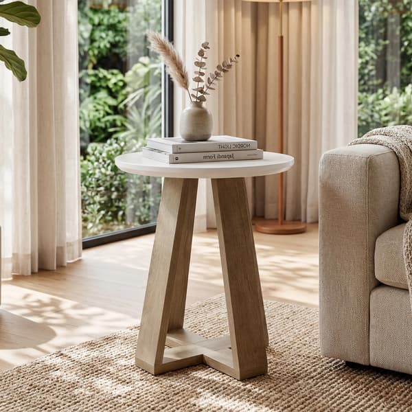 Rund Sidobord, Modern Design, Lätt Montering,Vit och Brun