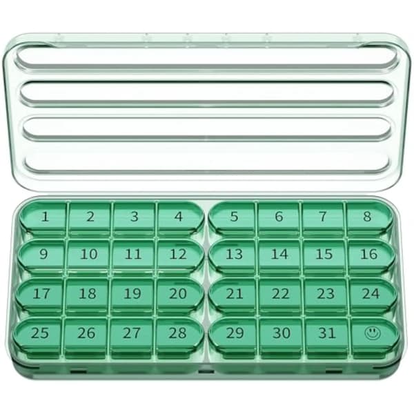 Månatlig pillerorganisatör, 32 fack, resevänlig design,Oliv
