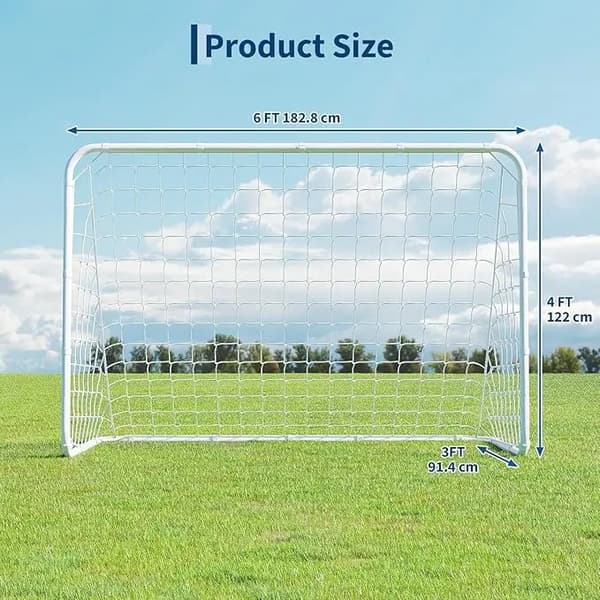 Fodboldmål, 6ft x 3ft x 4ft Dimensioner, Kraftig stålramme, Holdbart PE-net, Bærbart design, Værktøjsfri samling