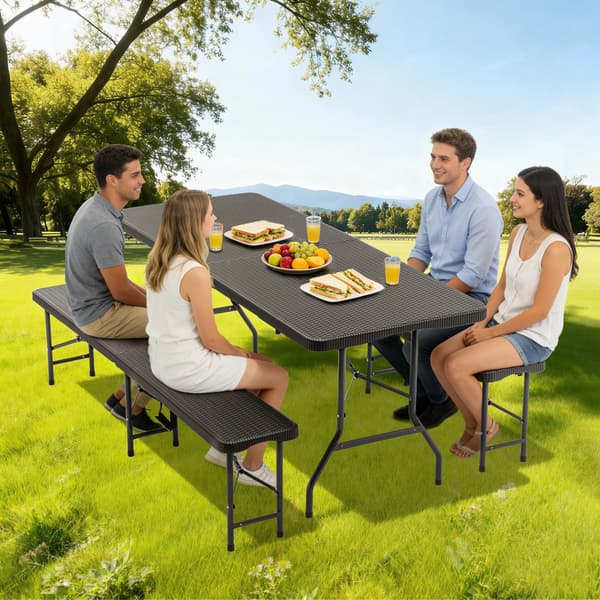 Picnicbord Sæt, Foldbart Design, Sikkerhedslåse,Sort - Plastik