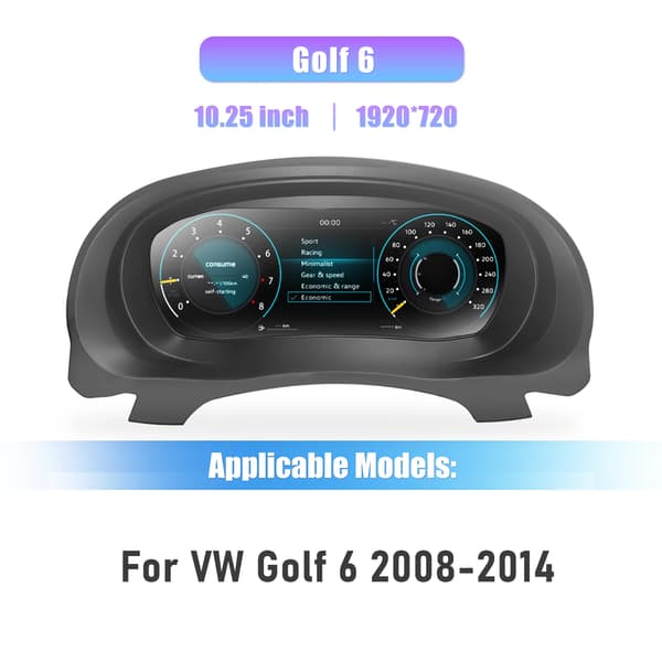 Digital Dashboard Cluster, 12,3-tommer Skærm, Flersproget Support,Golf 6