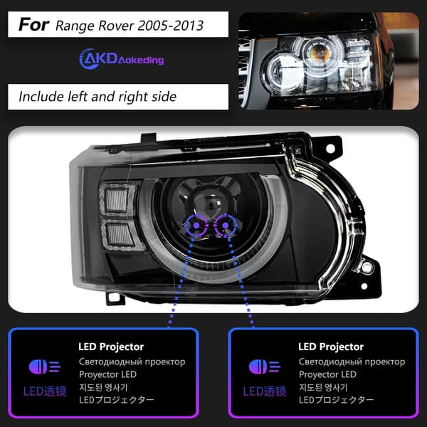 Hovedlampe, LED-forlygter, projektorlinse, Range Rover,Erstat front, Range Rover-a