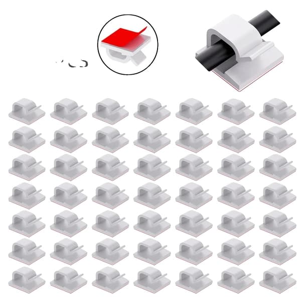 Kabelmanager, 50PCS Kabelorganiseringsklips, Væghængt krog,50PCS Hvid