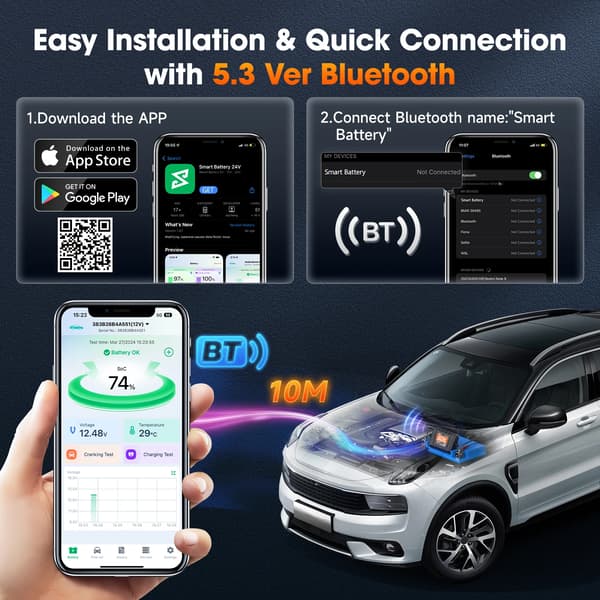 Batteritestare, Bluetooth 5.3, Multi-Batteriövervakning,bm300 pro