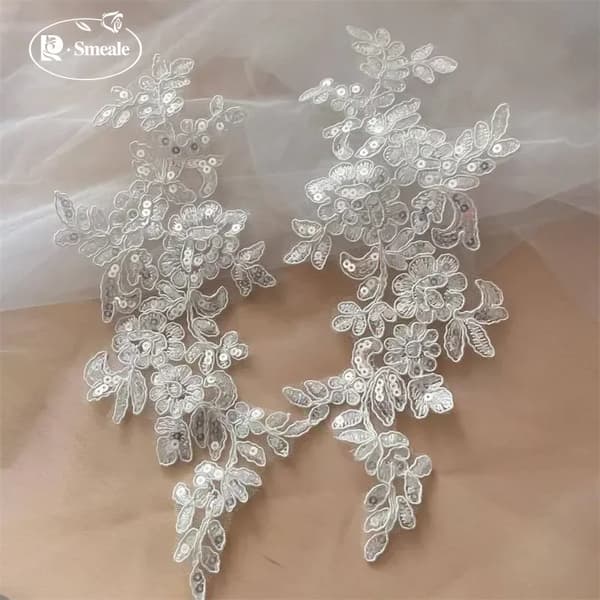 Spets, Paljetter, Broderad Design,20Bitar  10Par-b, Off white