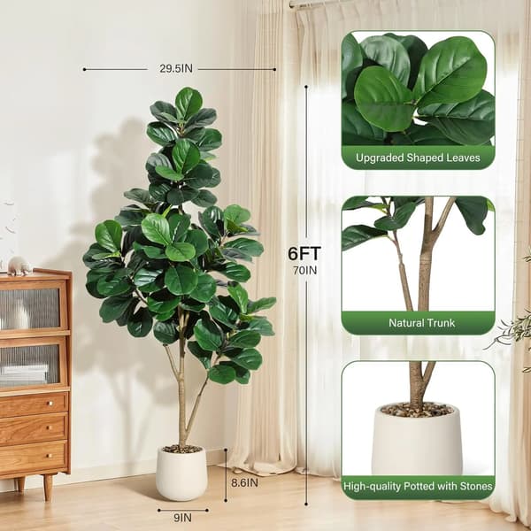 Fiddle Leaf Fig Træ, Realistisk Faux Plante, Indendørs Dekor,180CM