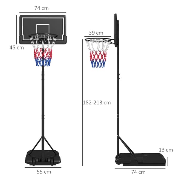 Basketballkurv, Justerbar Højde, Bærbart Design,Sort