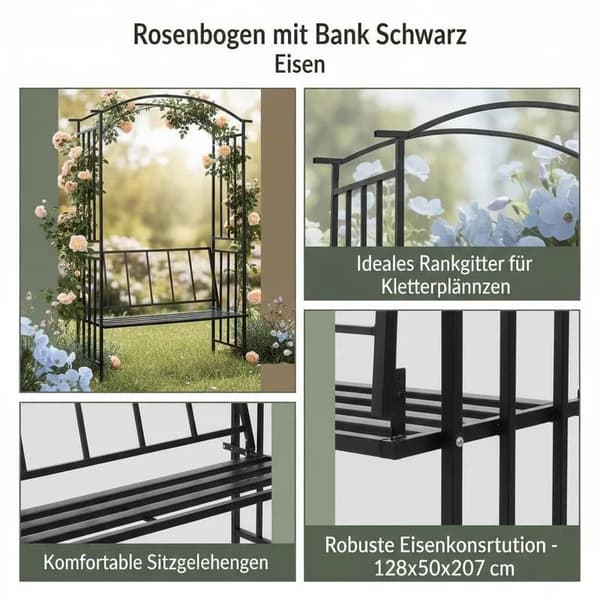 Pergola, Udendørs Bænk, Jernkonstruktion,sort