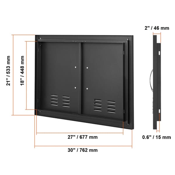 BBQ Adgangsdør, Dobbeltlag Rustfrit Stål, Elegant Design,30 x 21 i sort