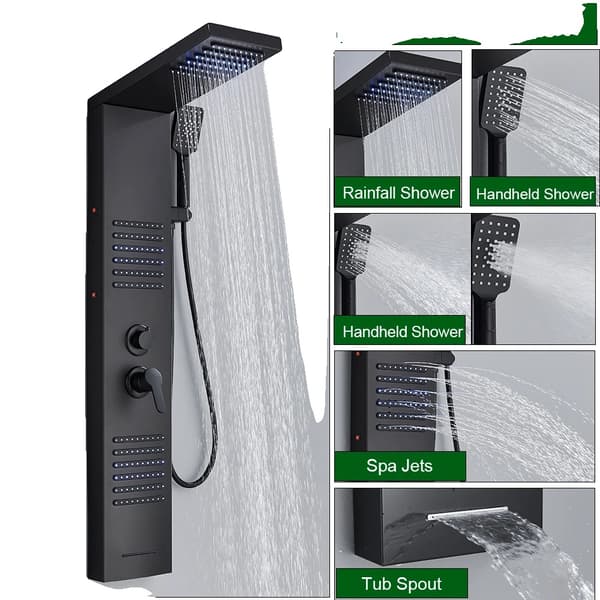 Duschsystem, LED-ljus, massagemunstycke, 6004 Matt svart