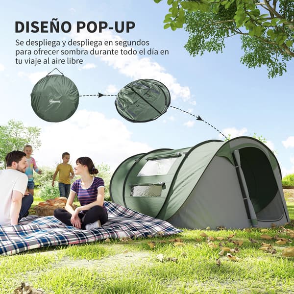 Campingtält, Snabbmonterad Design, Vattentätt Material, Grön och Grå