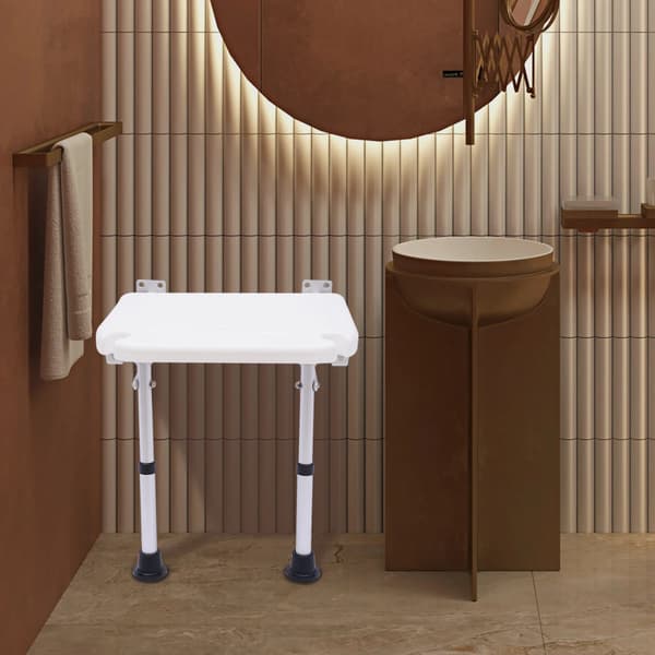 Badrum Duschbänk, Justerbar Höjd, Halkfri Design,vit