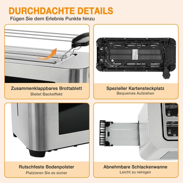 Brödrost, Rostfritt Stål, LCD Touch Display,Silver