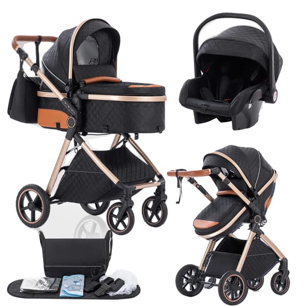 Barnvagn, Sammanfallande design, ISOFIX-kompatibilitet, V8 rutmönster SVART
