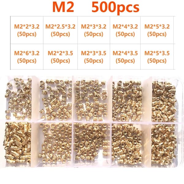 Indsæt møtrik, messingmateriale, rillet design,M2 (500PCS)