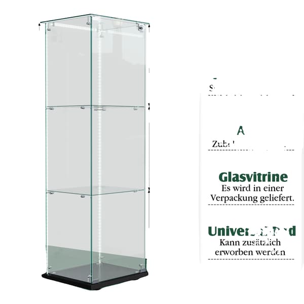Glas Vitrineskab, LED Belysning, Pladsbesparende Design,Tre hylder sort+lysstribe