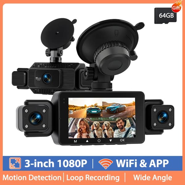 Bil Dash Cam, 1080P Opløsning, 4 Linser,med 64G kort