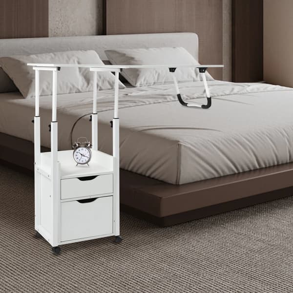 Sängbord, Höjdjusterbart, Fällbart Design,VIT