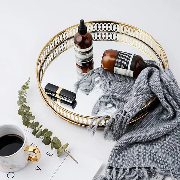 Dekorativ Bricka, Rund Form, Modern Spegeldesign,Guld
