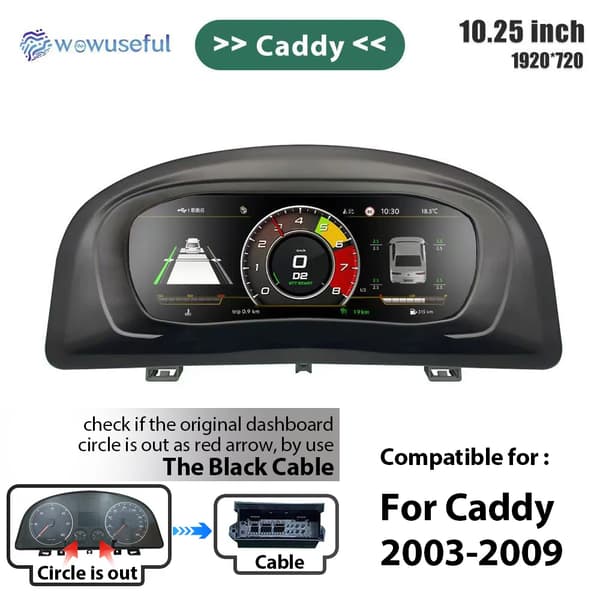 Digital Dashboard Cluster, 10,25 Tommer Skærm, Flersproget Support,Til caddy 03-09ys