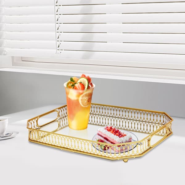 Serveringsbricka, Guld Modern Design, Hållbar Järn och Glas,Guld