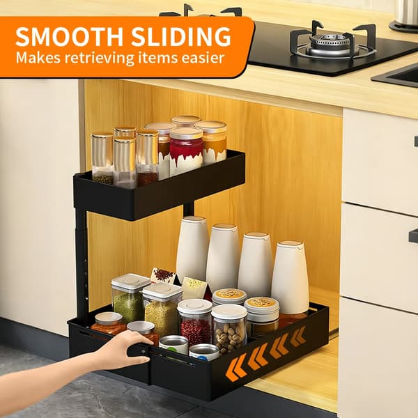 Under Sink Organizer, Justerbar Højde, Glat Skydedesign,sort