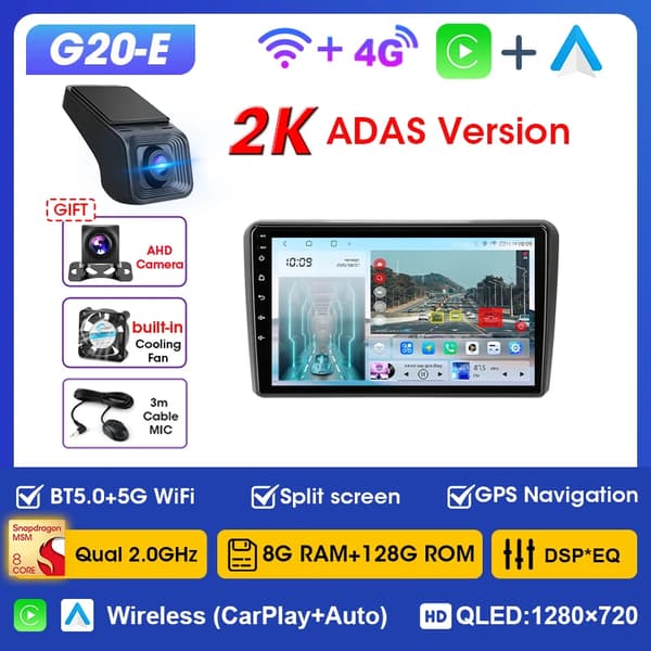 Bilstereo, Touchskærm, Multi-Media Support, kompatibel med Audi A3 8P 2003-2013,G20-E-2K ADAS