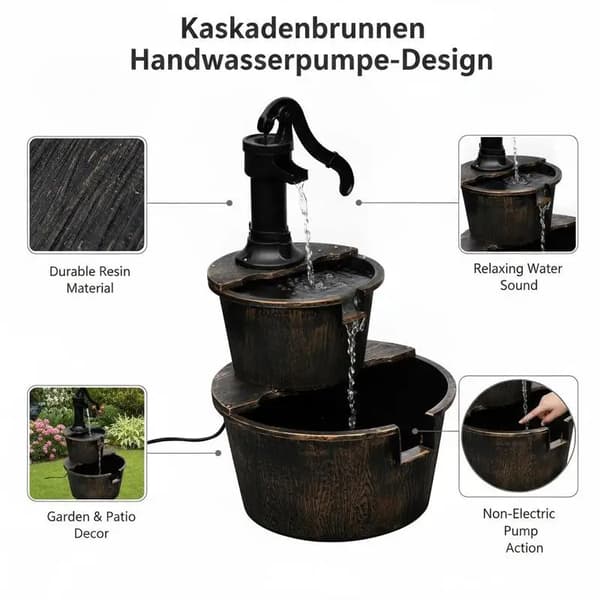Kaskadfontän Vattenpump, Trädesign, Inomhus- och Utomhusbruk,Brun