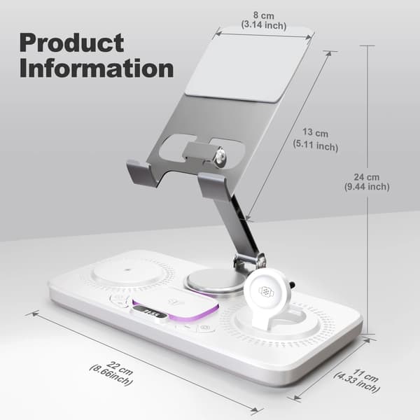 Trådløs Opladerstation, Sammenklappeligt Design, Multi-enheds Support,Hvid farve