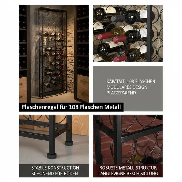 Vinkyl, rymmer 108 flaskor, robust metallkonstruktion,Svart