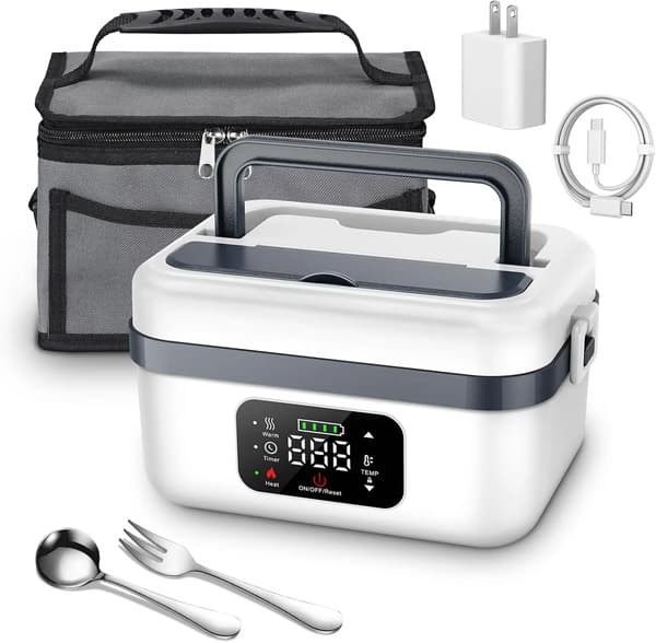 Trådlös Värmelunchlåda, Uppladdningsbart Batteri, Smart Timer,EU-PLUG, Kaki