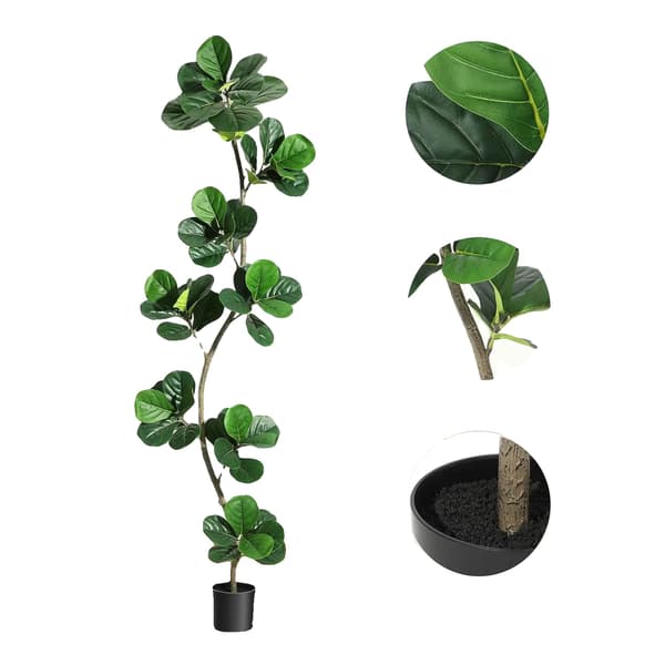 Fiddle Leaf Fig Träd, Livaktig Dekor, Ingen Underhåll Krävs,7ft