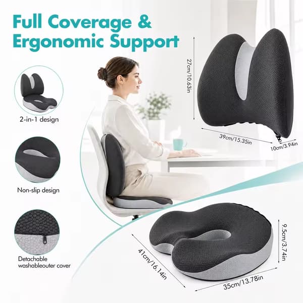 Sæde pude til kontorstol, ergonomisk design, stressaflastende støtte,sort
