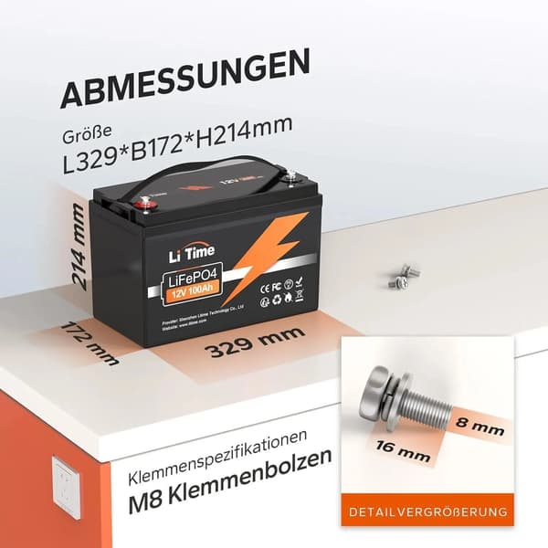 Lithiumbatteri, 4000 cyklusser, BMS-beskyttelse,sort