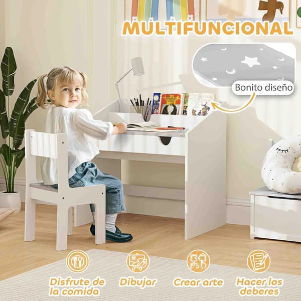 Skrivbord och Stol Set, Ergonomisk Design, Enkel Montering, LJUSGRÅ