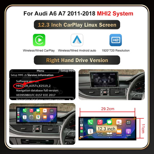 Multimedia Display, Trådlös CarPlay, Android Auto Kompatibilitet,12.3 MIB2 RHD